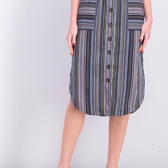 Mod-O-Doc Women's Stripe Button Front Peasant Skirt, Navy. XL - Picture 2 of 16